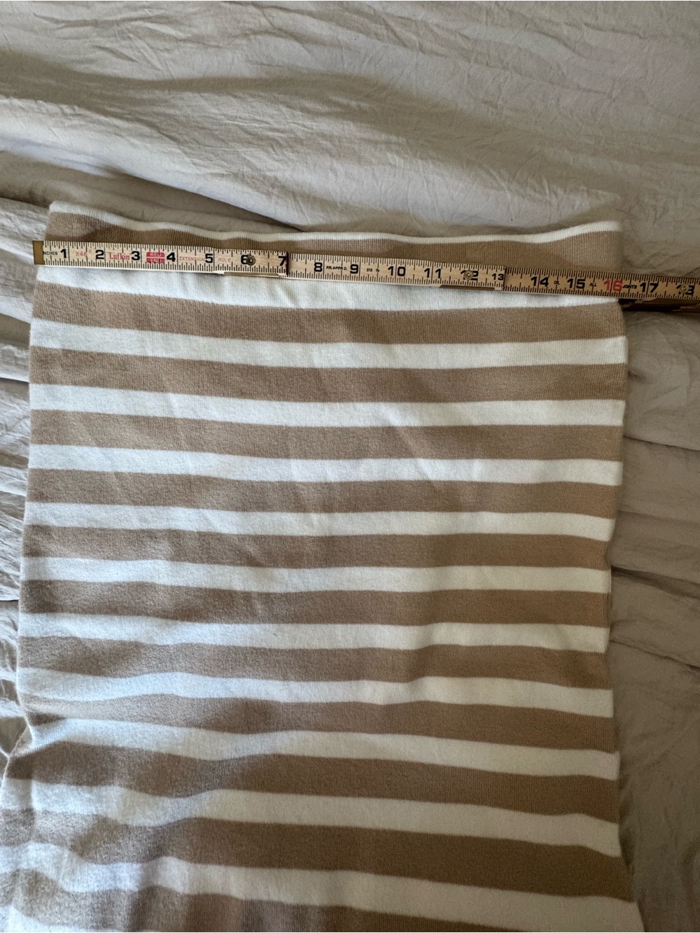 Ann Taylor Beige and White Striped Knit Skirt Sz L Business Casual Minimalist - Picture 5 of 7